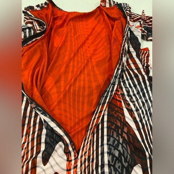 Vintage Abstract Asymmetrical Dress Red Orange White Grey Size Large - Picture 7 of 10